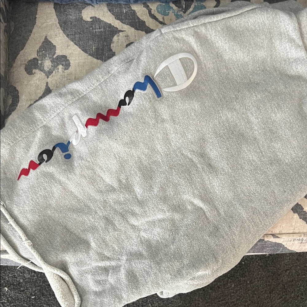 Champion Light Gray Sweatpants with Multicolor Logo